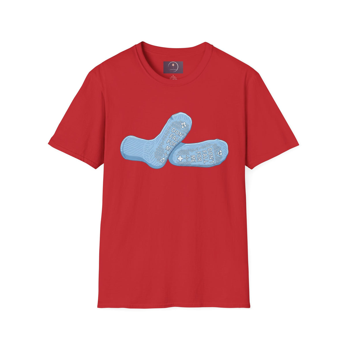 Socks Graphic T‑Shirt — "Don't Fall For Me" Blue Socks Design