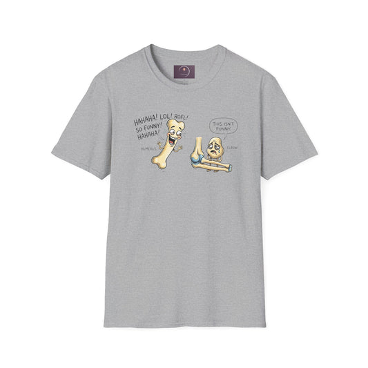 Funny Bone T-Shirt — Cartoon Bones Laughing & 'This Isn't Funny' Graphic