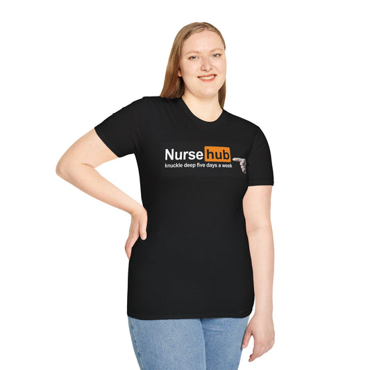 Nursehub T‑Shirt — "knuckle deep five days a week" Funny Nurse Tee