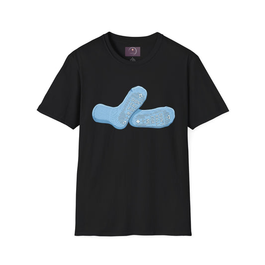 Socks Graphic T‑Shirt — "Don't Fall For Me" Blue Socks Design