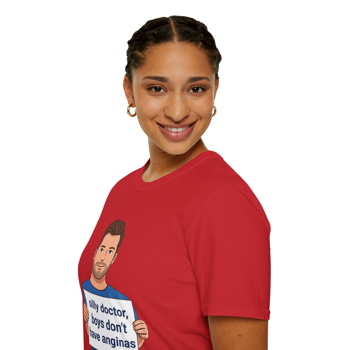 Graphic T-Shirt — 'silly doctor, boys don't have anginas' Cartoon Man Tee