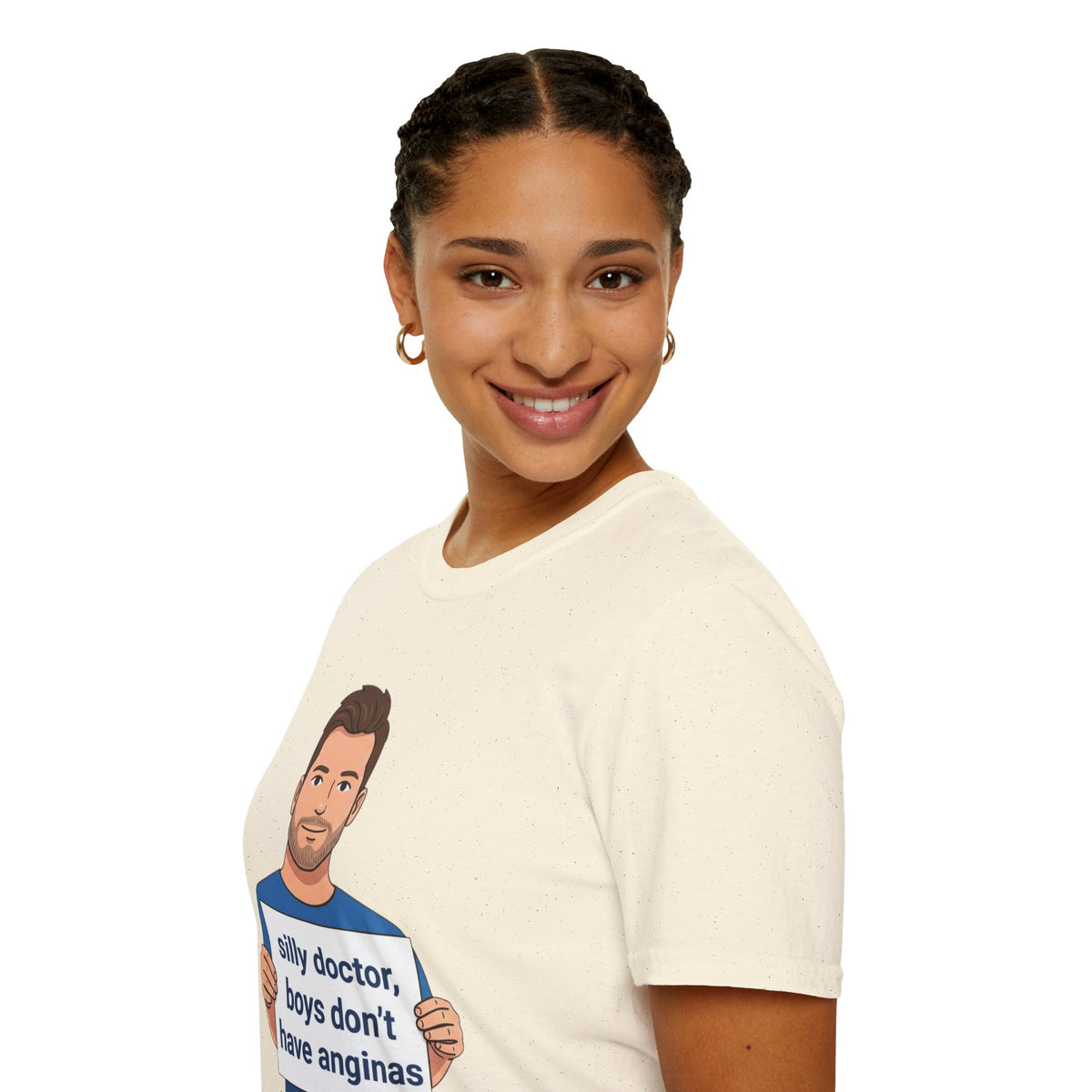Graphic T-Shirt — 'silly doctor, boys don't have anginas' Cartoon Man Tee