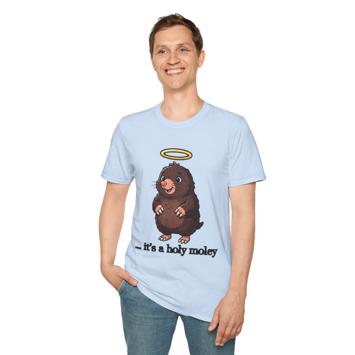 Angel Mole T‑Shirt — Cute Halo Mole Design, "...it's a holy moley" Graphic Tee