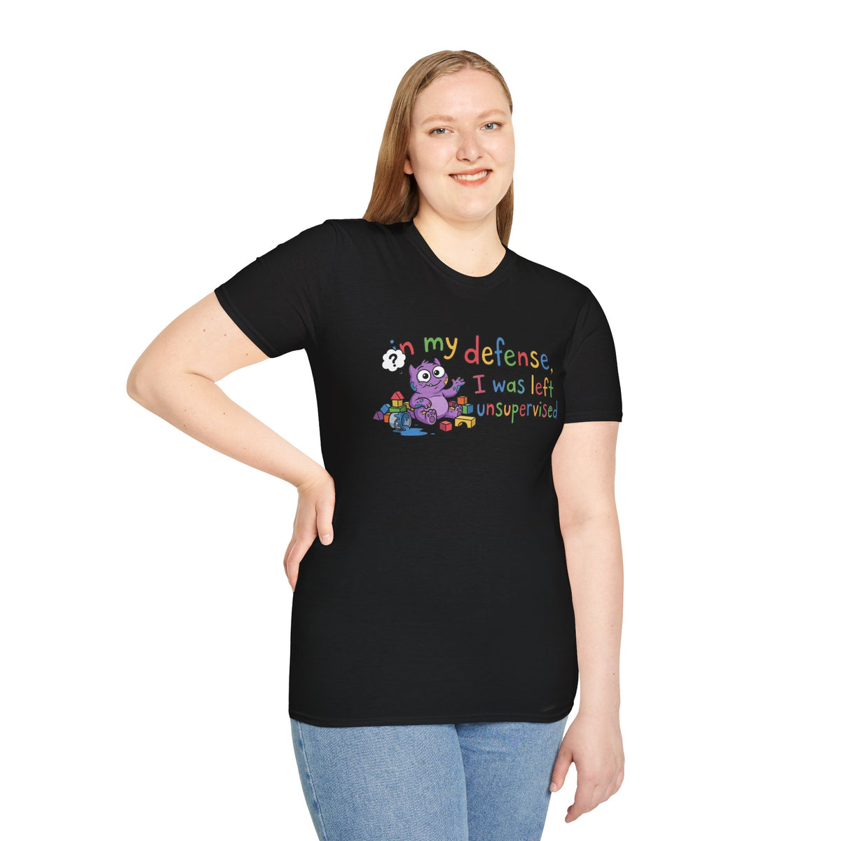 T‑Shirt — “In My Defense, I Was Left Unsupervised” Cute Monster Tee