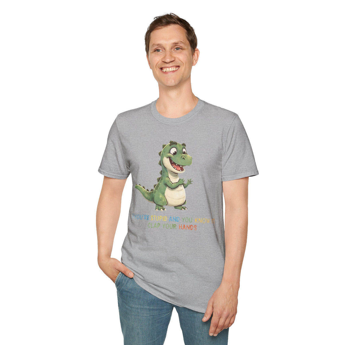 Cute Cartoon Dinosaur Tee — "Clap Your Hands" Kids Graphic T-Shirt