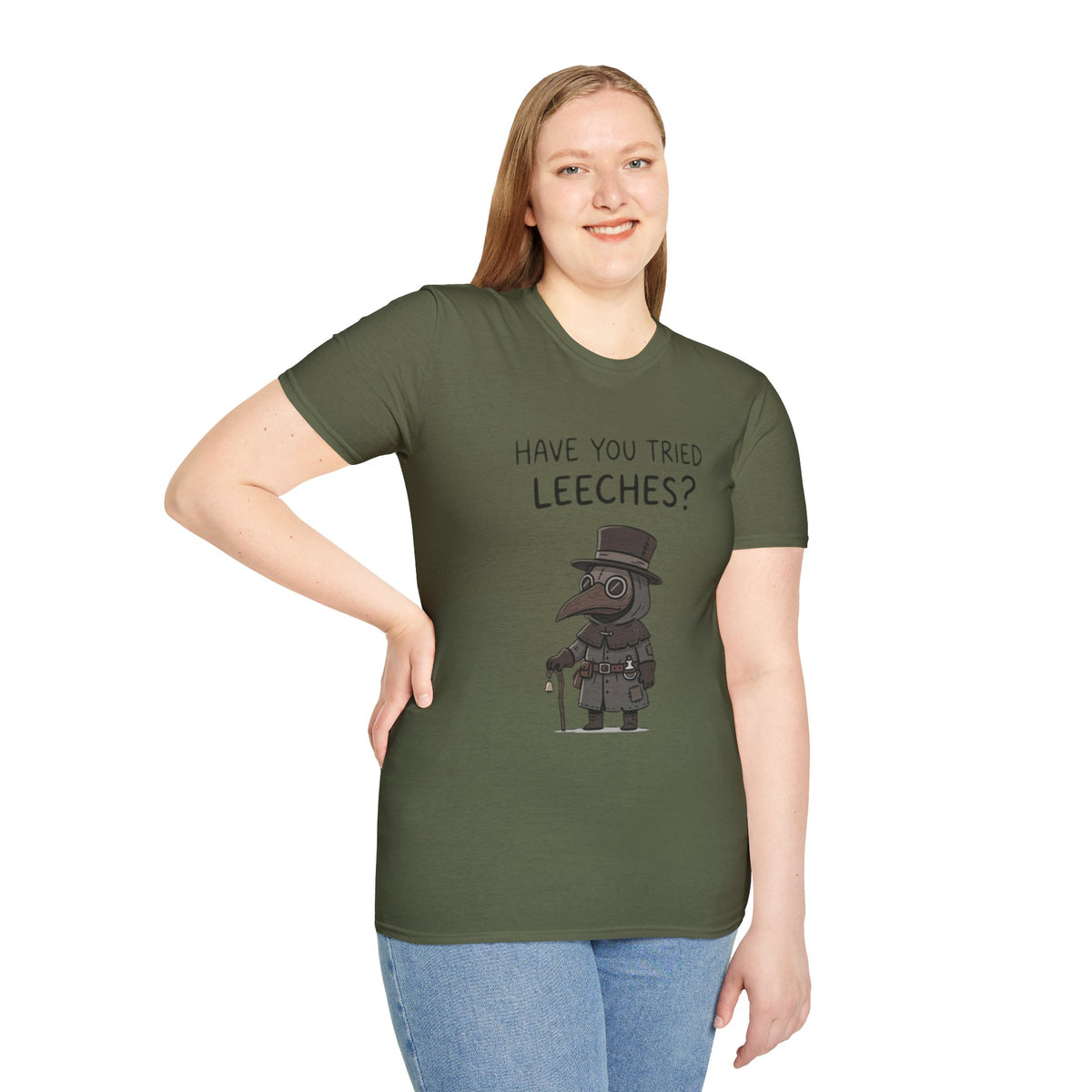 Plague Doctor T-Shirt — “Have You Tried Leeches?” Vintage Medical Humor Tee