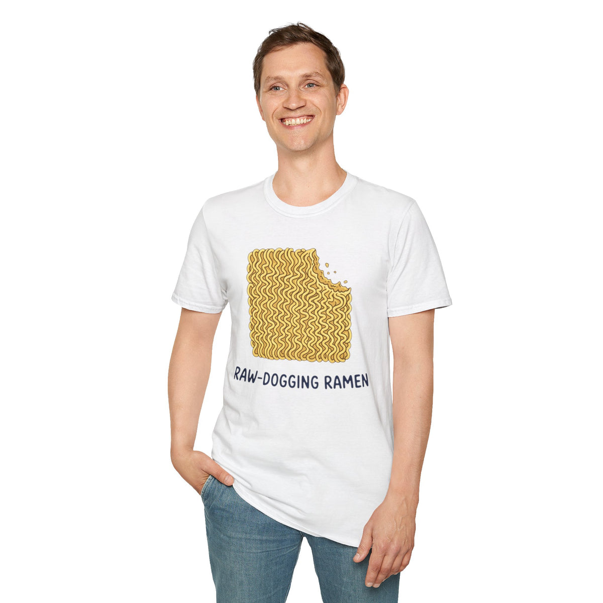 Ramen Graphic Tee — "Raw-Dogging Ramen" Funny Noodle Bite T-Shirt