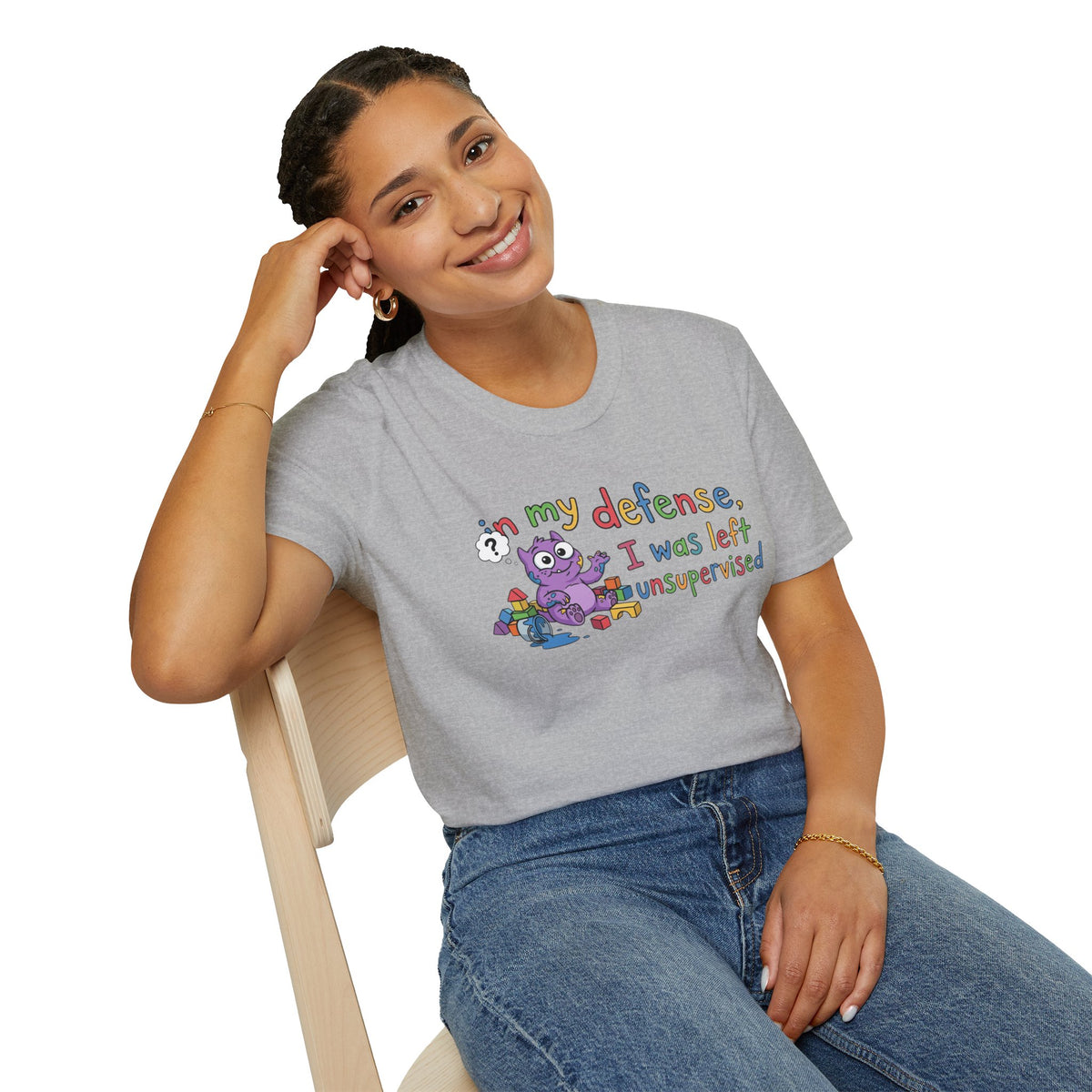 T‑Shirt — “In My Defense, I Was Left Unsupervised” Cute Monster Tee