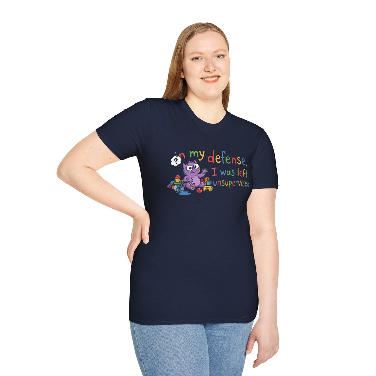 T‑Shirt — “In My Defense, I Was Left Unsupervised” Cute Monster Tee