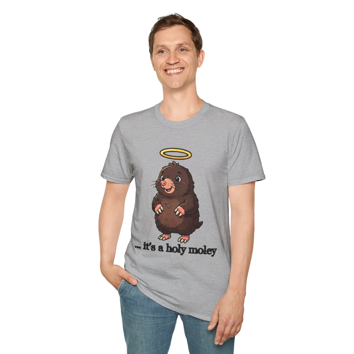 Angel Mole T‑Shirt — Cute Halo Mole Design, "...it's a holy moley" Graphic Tee