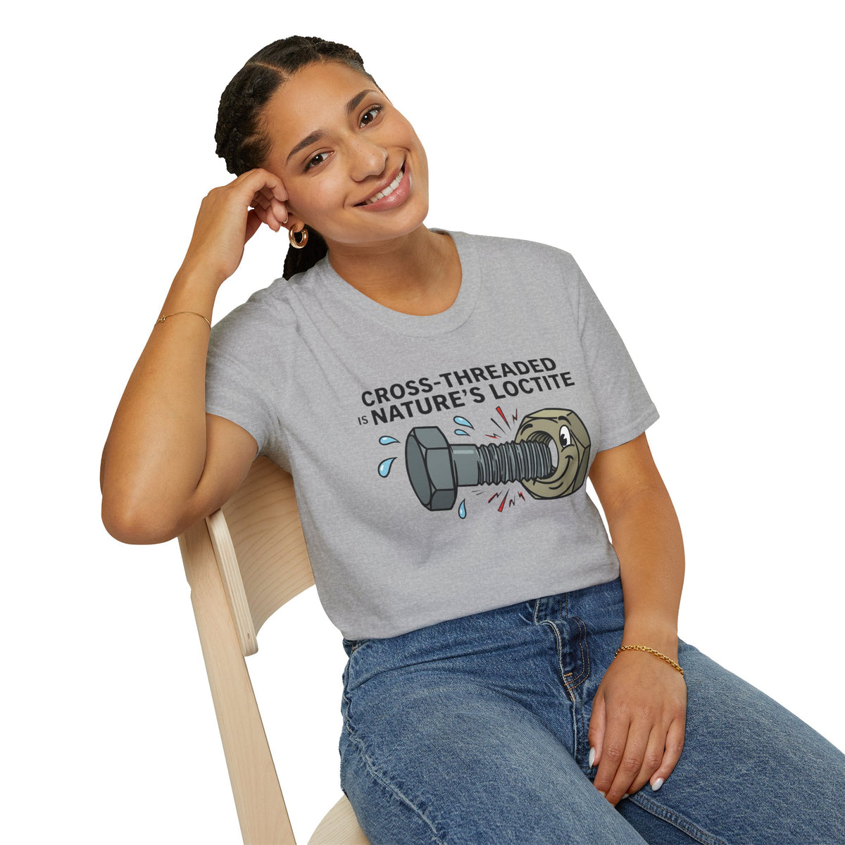 T-Shirt — Cross-Threaded Is Nature’s Loctite Bolt & Nut Funny Mechanical Tee