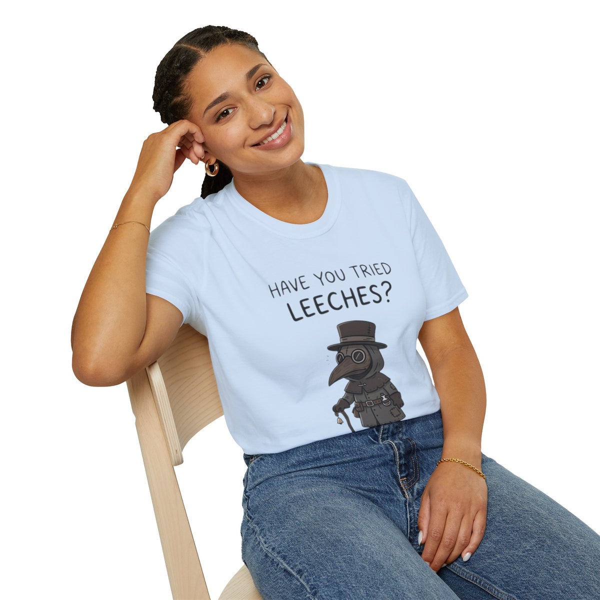 Plague Doctor T-Shirt — “Have You Tried Leeches?” Vintage Medical Humor Tee