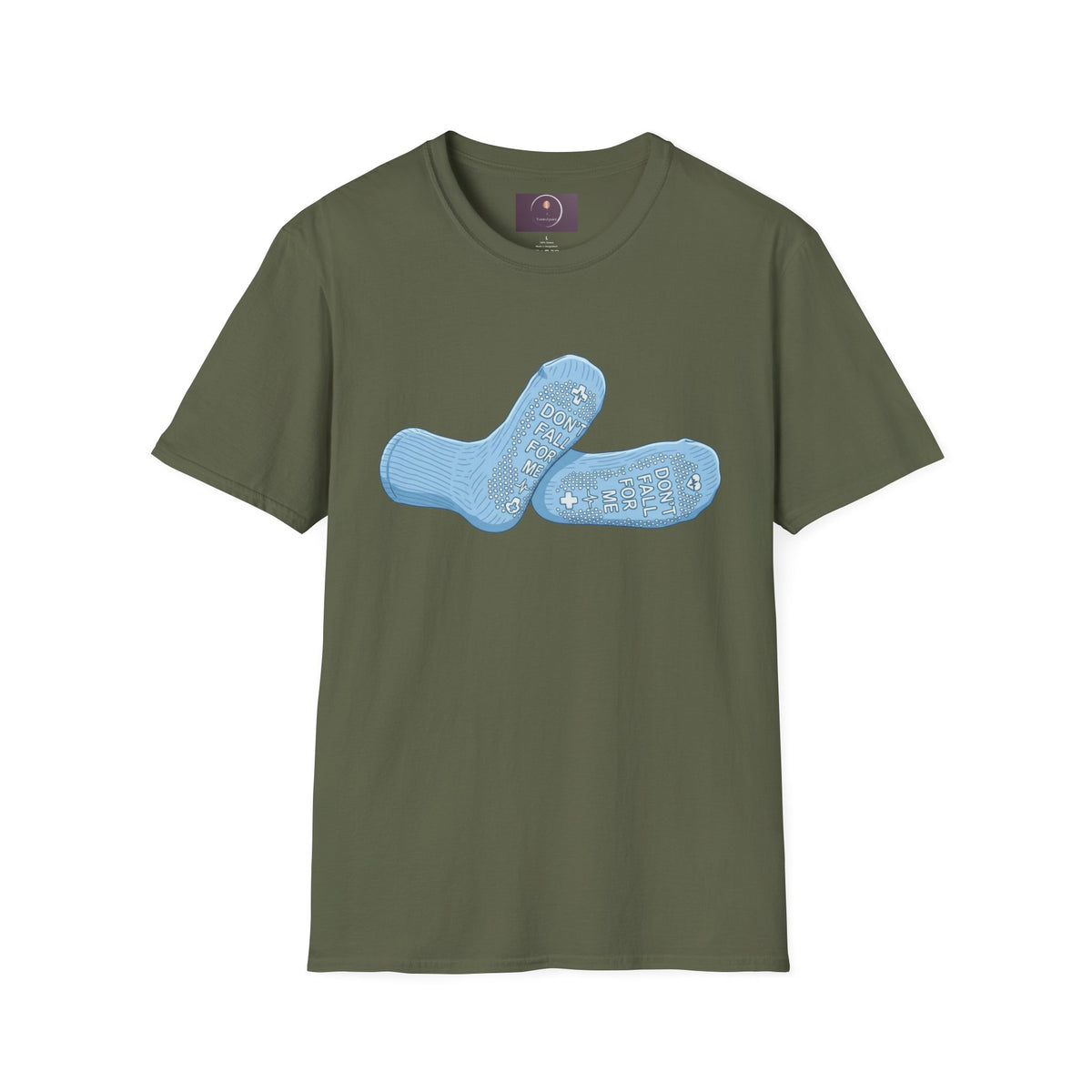 Socks Graphic T‑Shirt — "Don't Fall For Me" Blue Socks Design