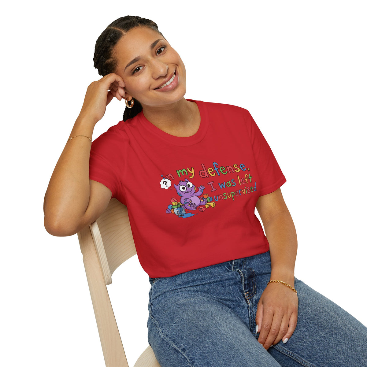 T‑Shirt — “In My Defense, I Was Left Unsupervised” Cute Monster Tee