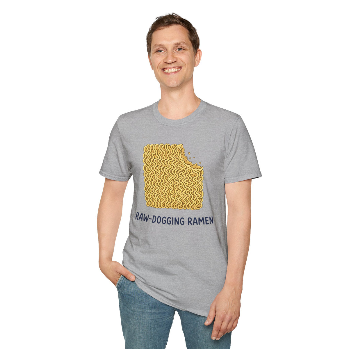 Ramen Graphic Tee — "Raw-Dogging Ramen" Funny Noodle Bite T-Shirt