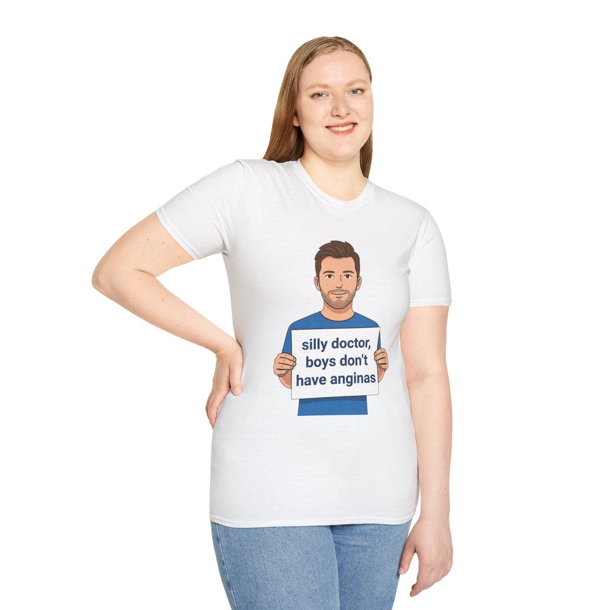 Graphic T-Shirt — 'silly doctor, boys don't have anginas' Cartoon Man Tee