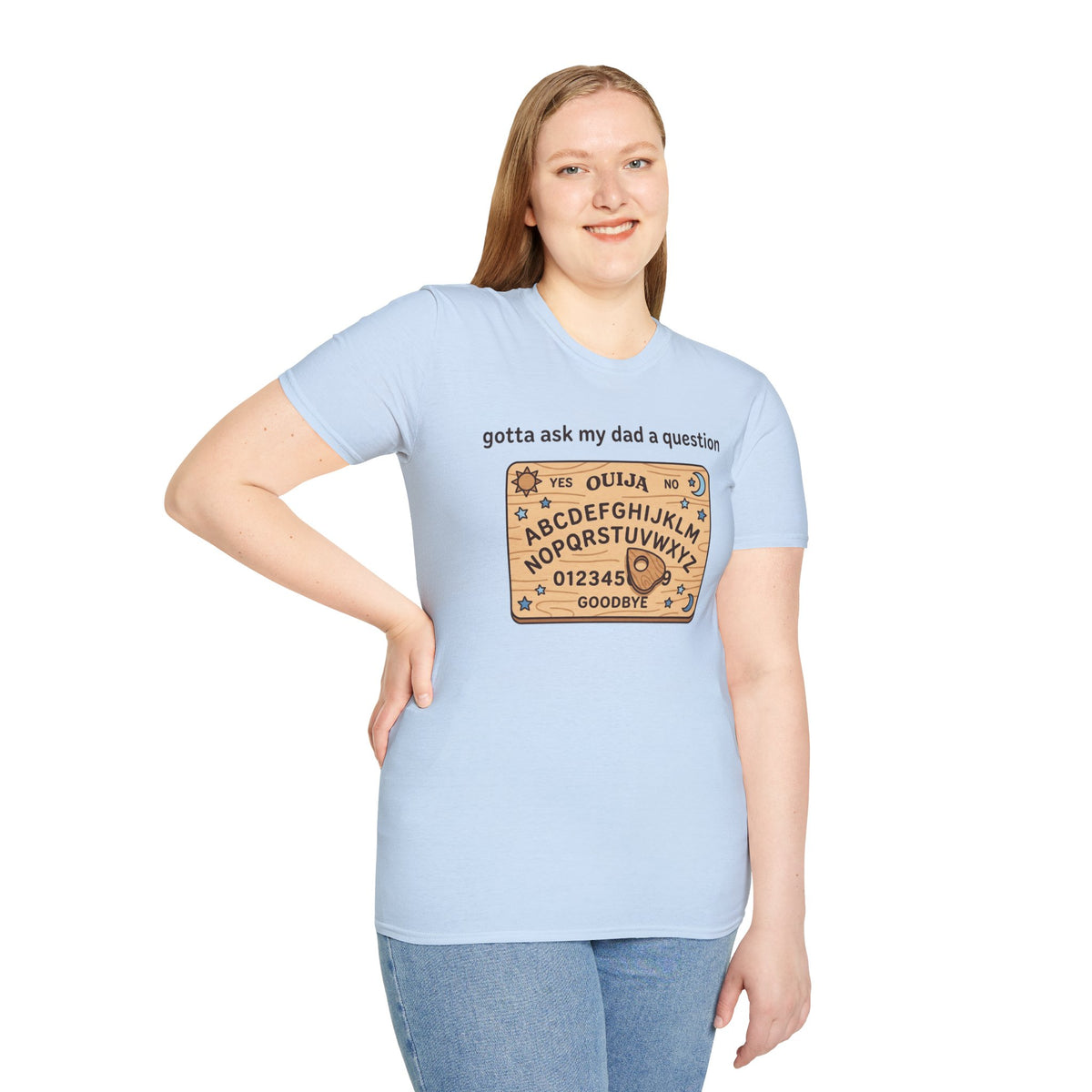 Ouija Board T‑Shirt — "gotta ask my dad a question" Vintage Spirit Board Tee