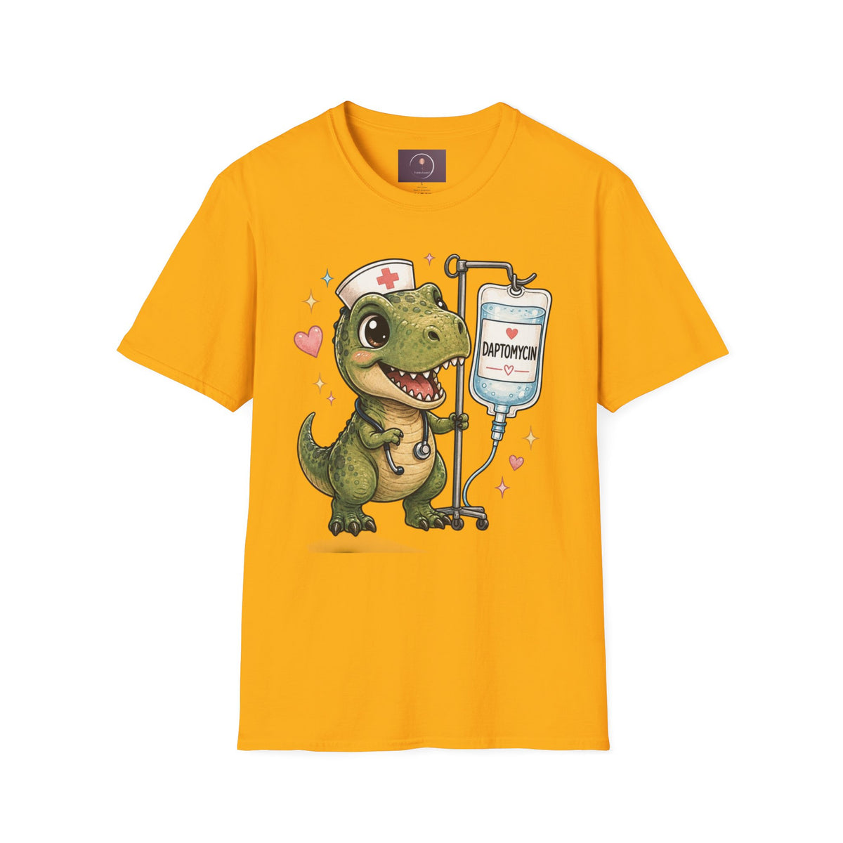 Nurse Dino T‑Shirt — Cute Daptomycin IV Cartoon Tee for Nurses & Med Students