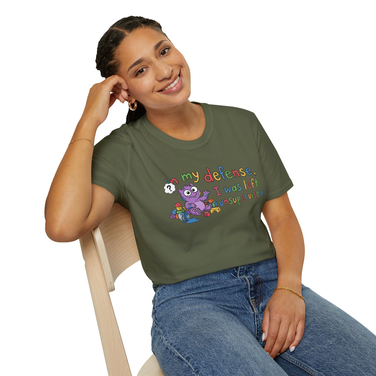 T‑Shirt — “In My Defense, I Was Left Unsupervised” Cute Monster Tee