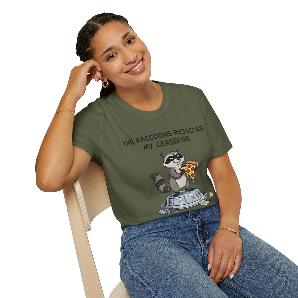 Funny Raccoon Pizza T-Shirt — "The Raccoons Rejected My Ceasefire"