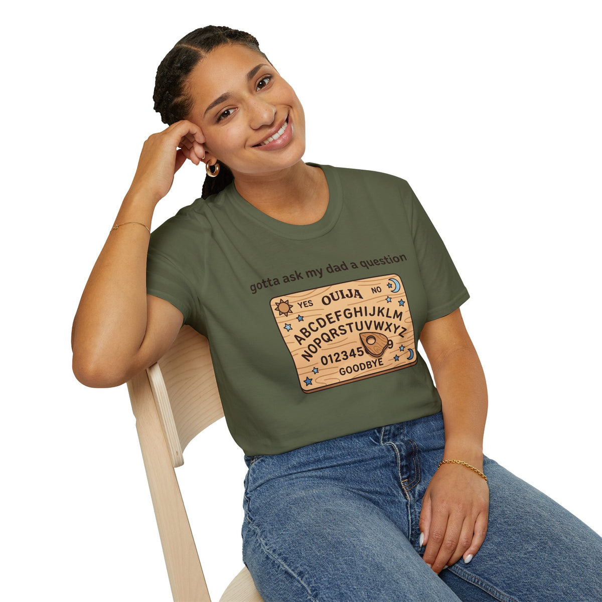 Ouija Board T‑Shirt — "gotta ask my dad a question" Vintage Spirit Board Tee