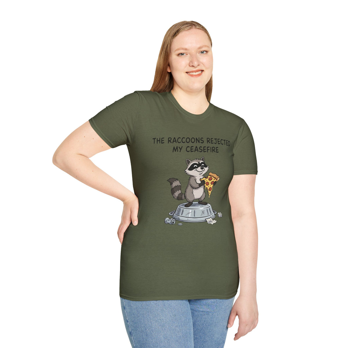 Funny Raccoon Pizza T-Shirt — "The Raccoons Rejected My Ceasefire"