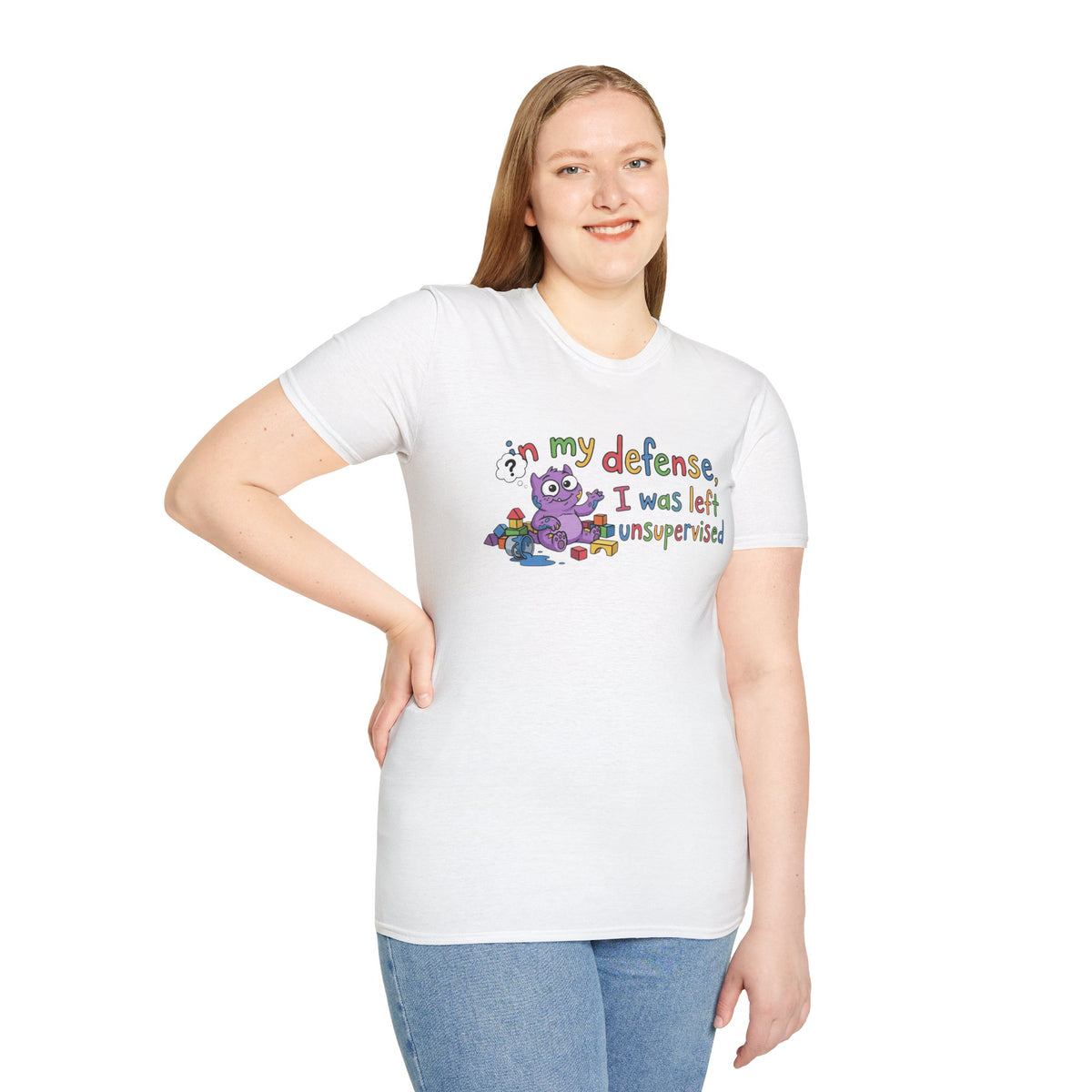 T‑Shirt — “In My Defense, I Was Left Unsupervised” Cute Monster Tee