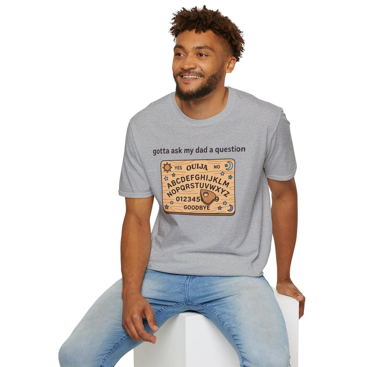 Ouija Board T‑Shirt — "gotta ask my dad a question" Vintage Spirit Board Tee