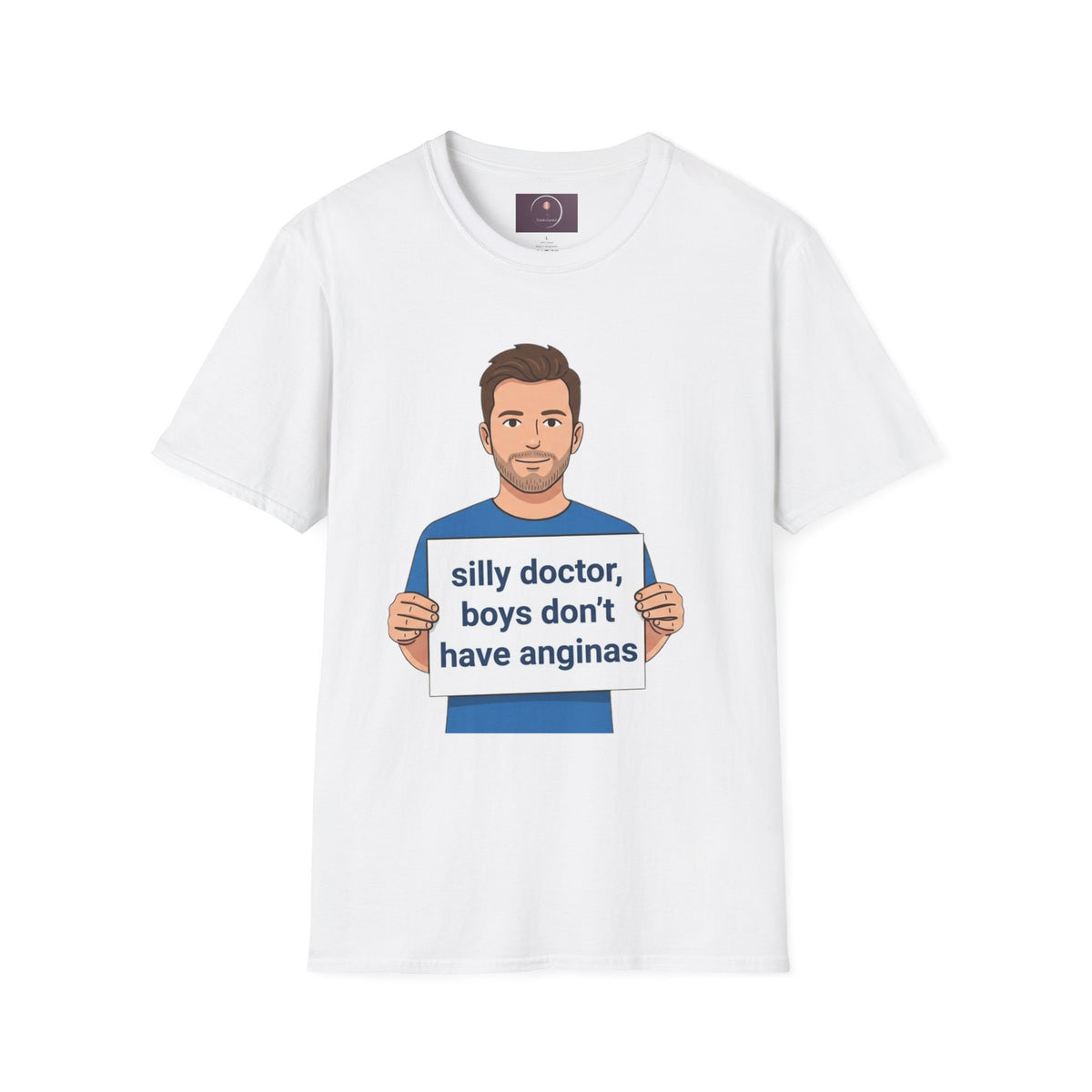 Graphic T-Shirt — 'silly doctor, boys don't have anginas' Cartoon Man Tee