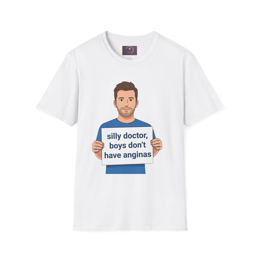 Graphic T-Shirt — 'silly doctor, boys don't have anginas' Cartoon Man Tee