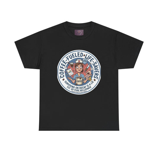Paramedic & Nurse Coffee Badge Tee — "Coffee-Fueled Life Savers" Retro EMS Coffee Shirt