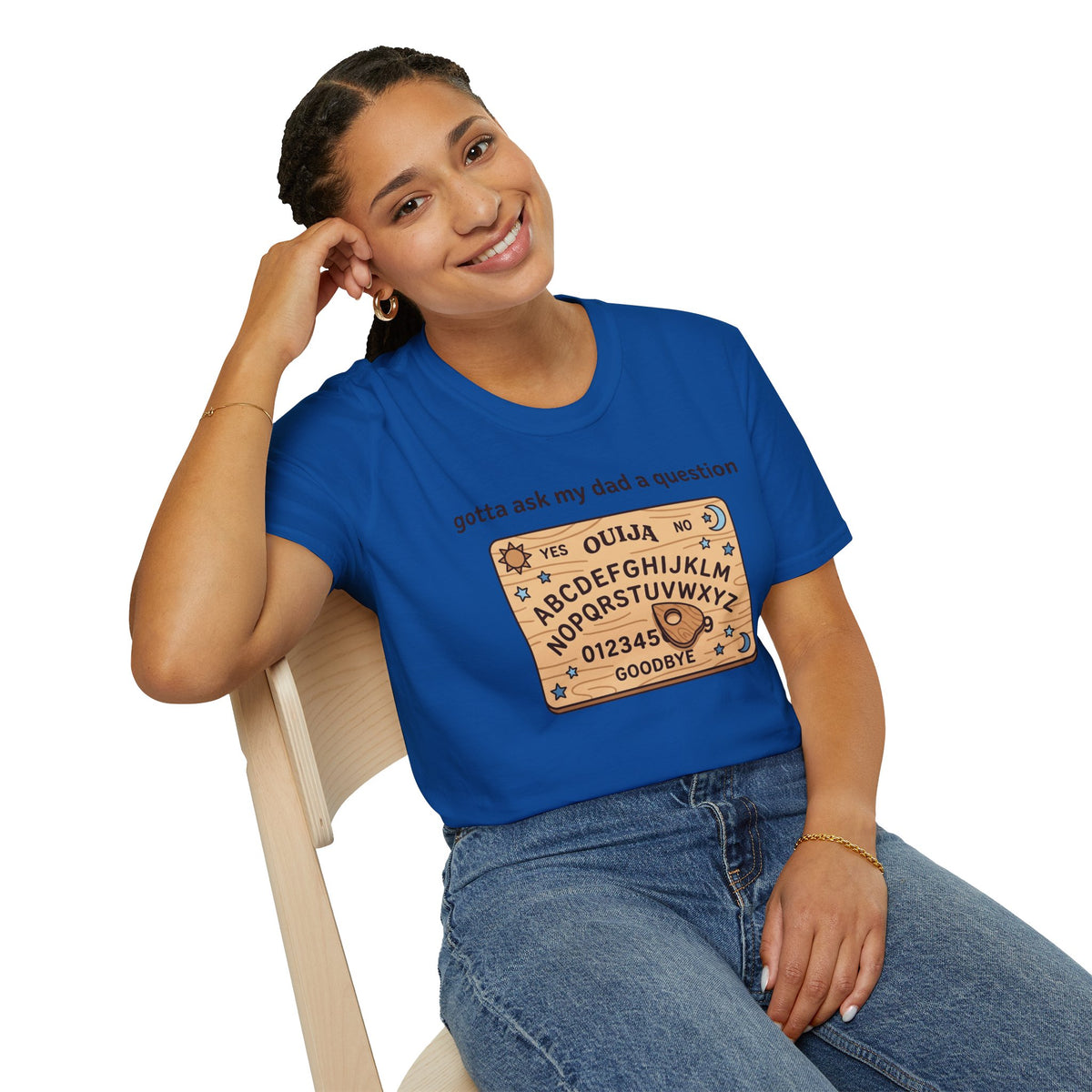 Ouija Board T‑Shirt — "gotta ask my dad a question" Vintage Spirit Board Tee