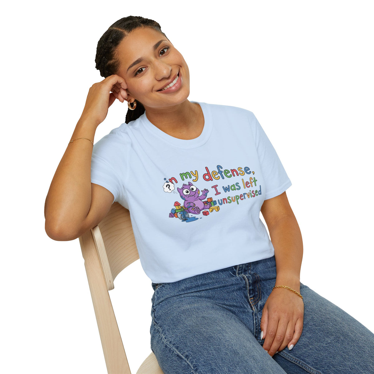 T‑Shirt — “In My Defense, I Was Left Unsupervised” Cute Monster Tee