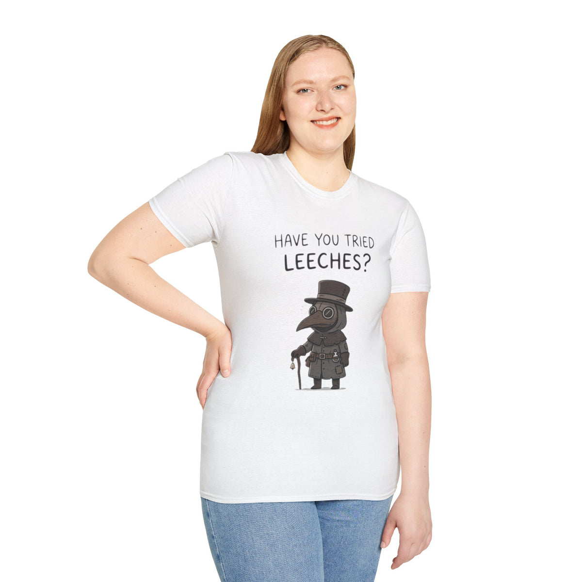 Plague Doctor T-Shirt — “Have You Tried Leeches?” Vintage Medical Humor Tee
