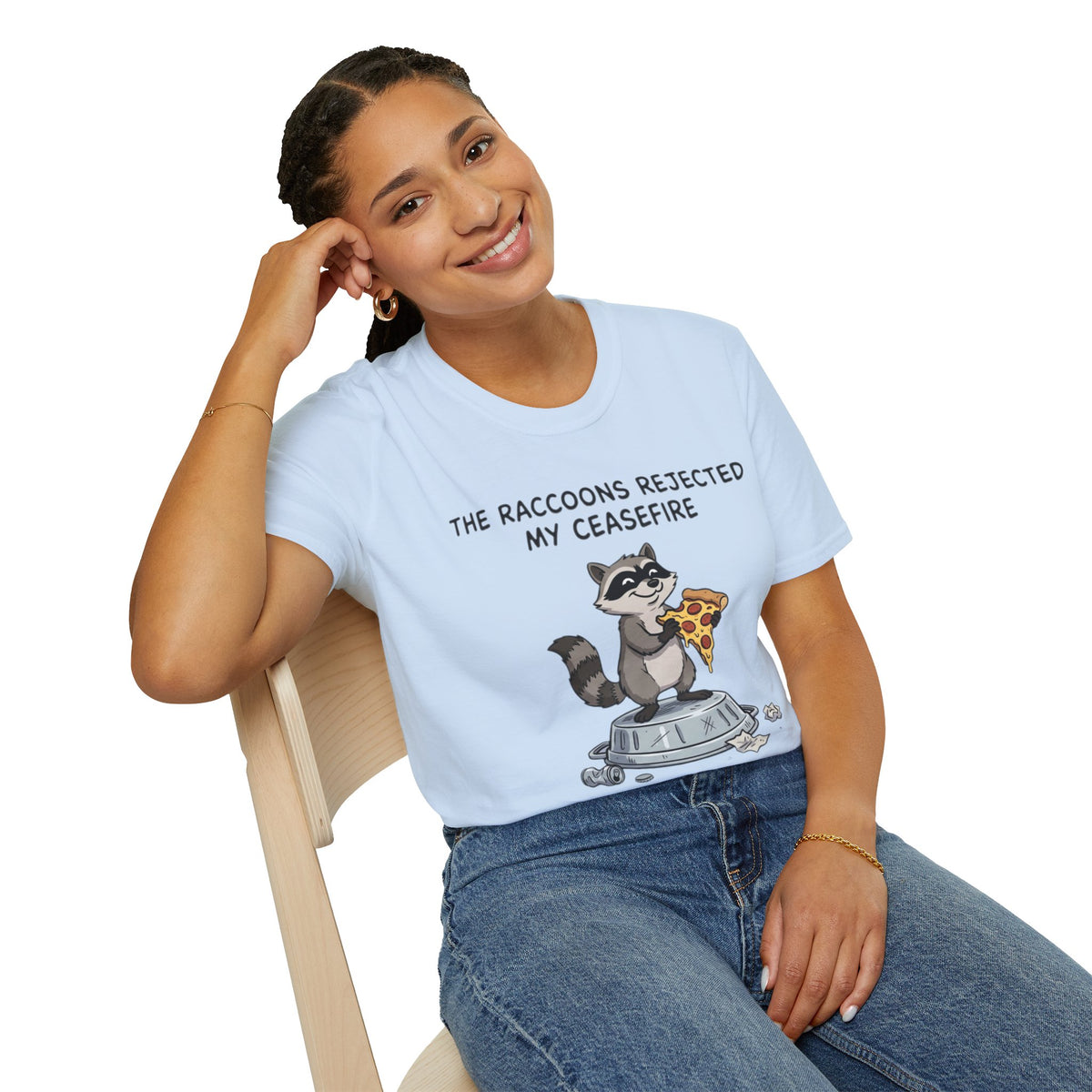Funny Raccoon Pizza T-Shirt — "The Raccoons Rejected My Ceasefire"