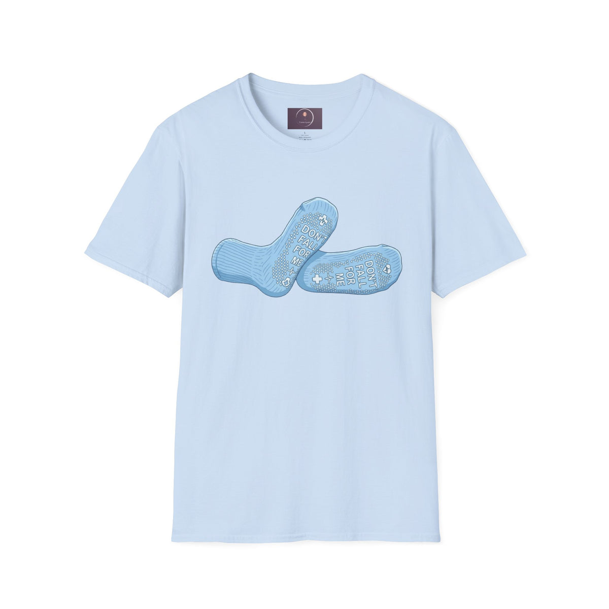 Socks Graphic T‑Shirt — "Don't Fall For Me" Blue Socks Design