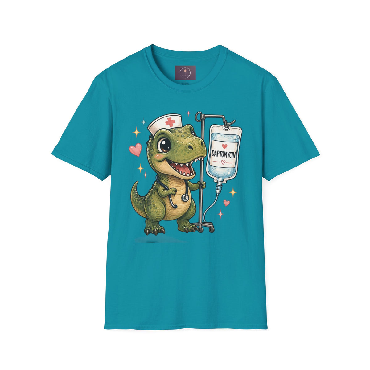 Nurse Dino T‑Shirt — Cute Daptomycin IV Cartoon Tee for Nurses & Med Students