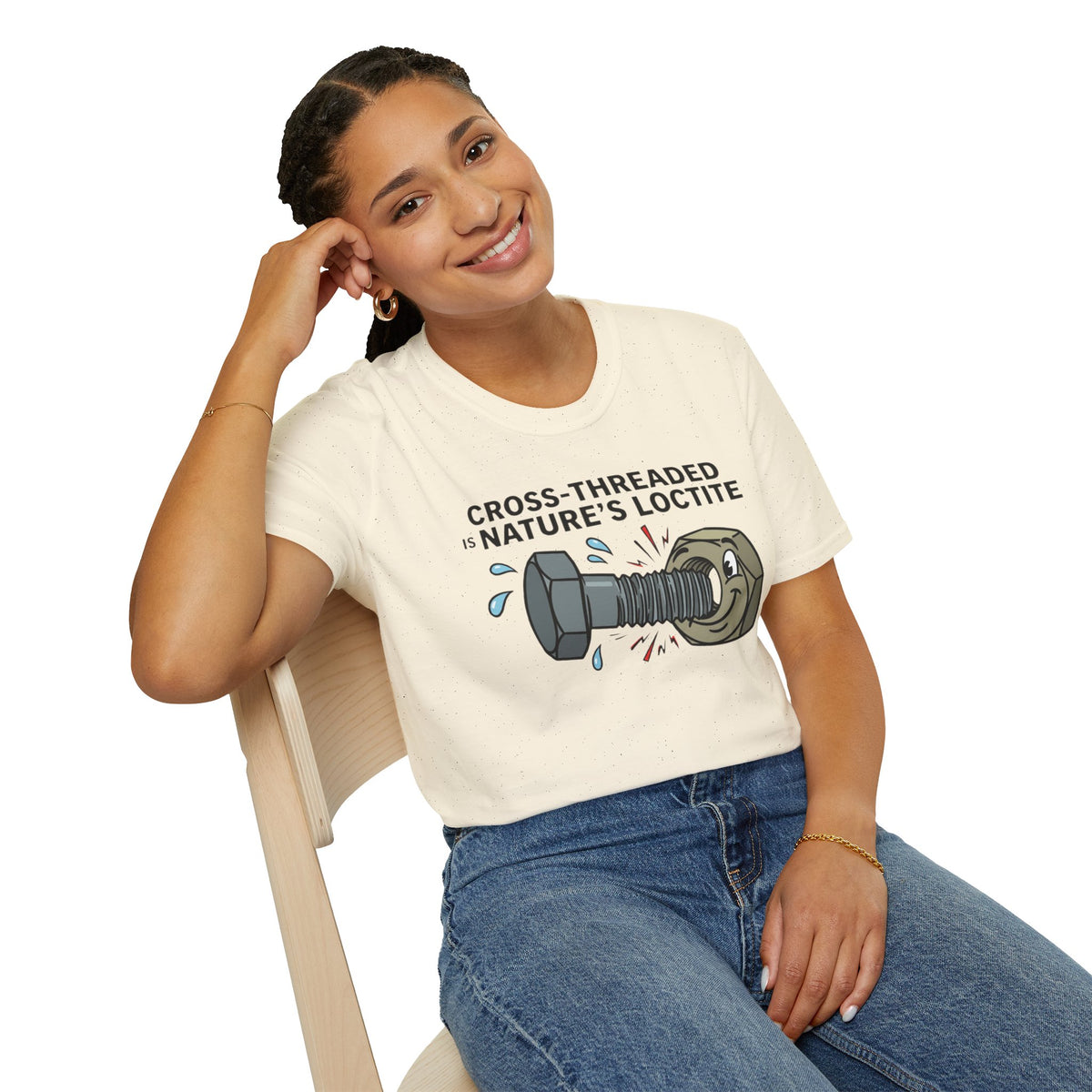 T-Shirt — Cross-Threaded Is Nature’s Loctite Bolt & Nut Funny Mechanical Tee