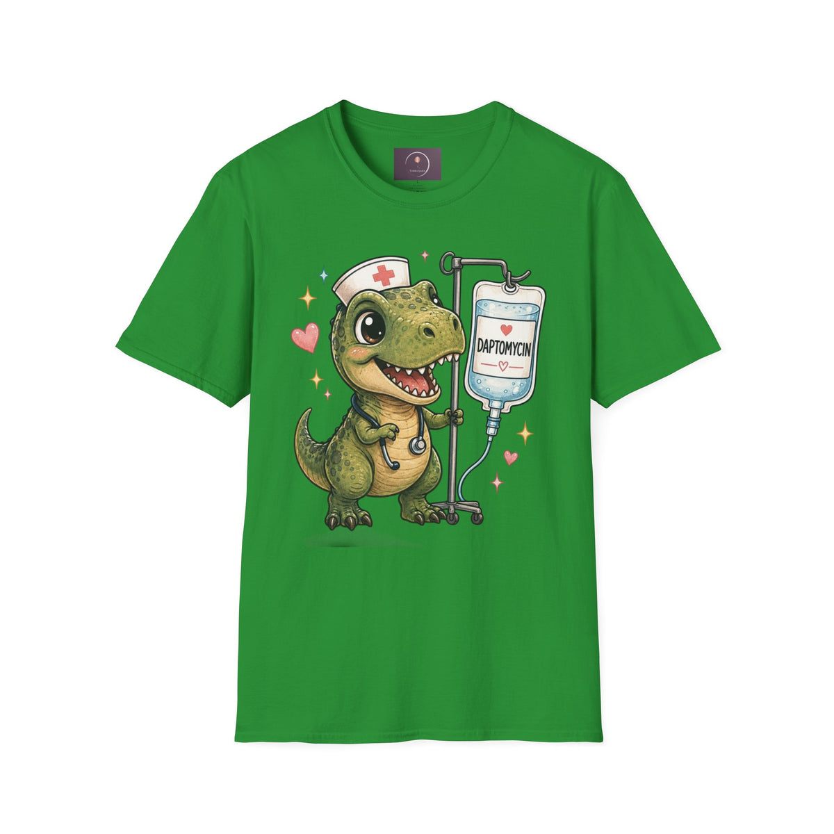 Nurse Dino T‑Shirt — Cute Daptomycin IV Cartoon Tee for Nurses & Med Students