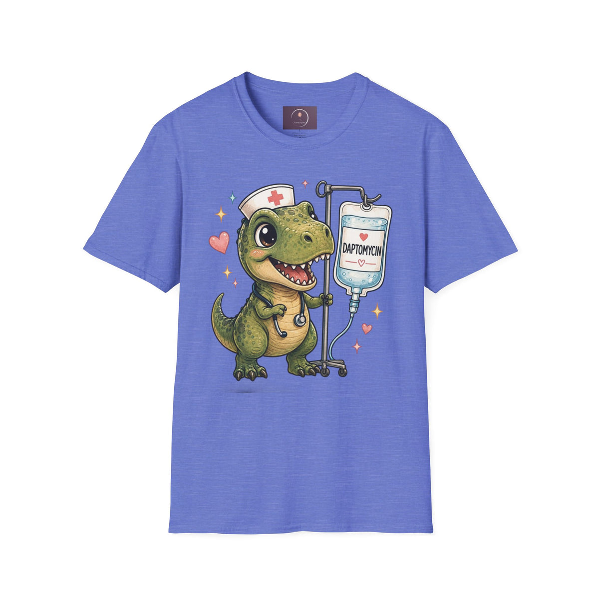 Nurse Dino T‑Shirt — Cute Daptomycin IV Cartoon Tee for Nurses & Med Students
