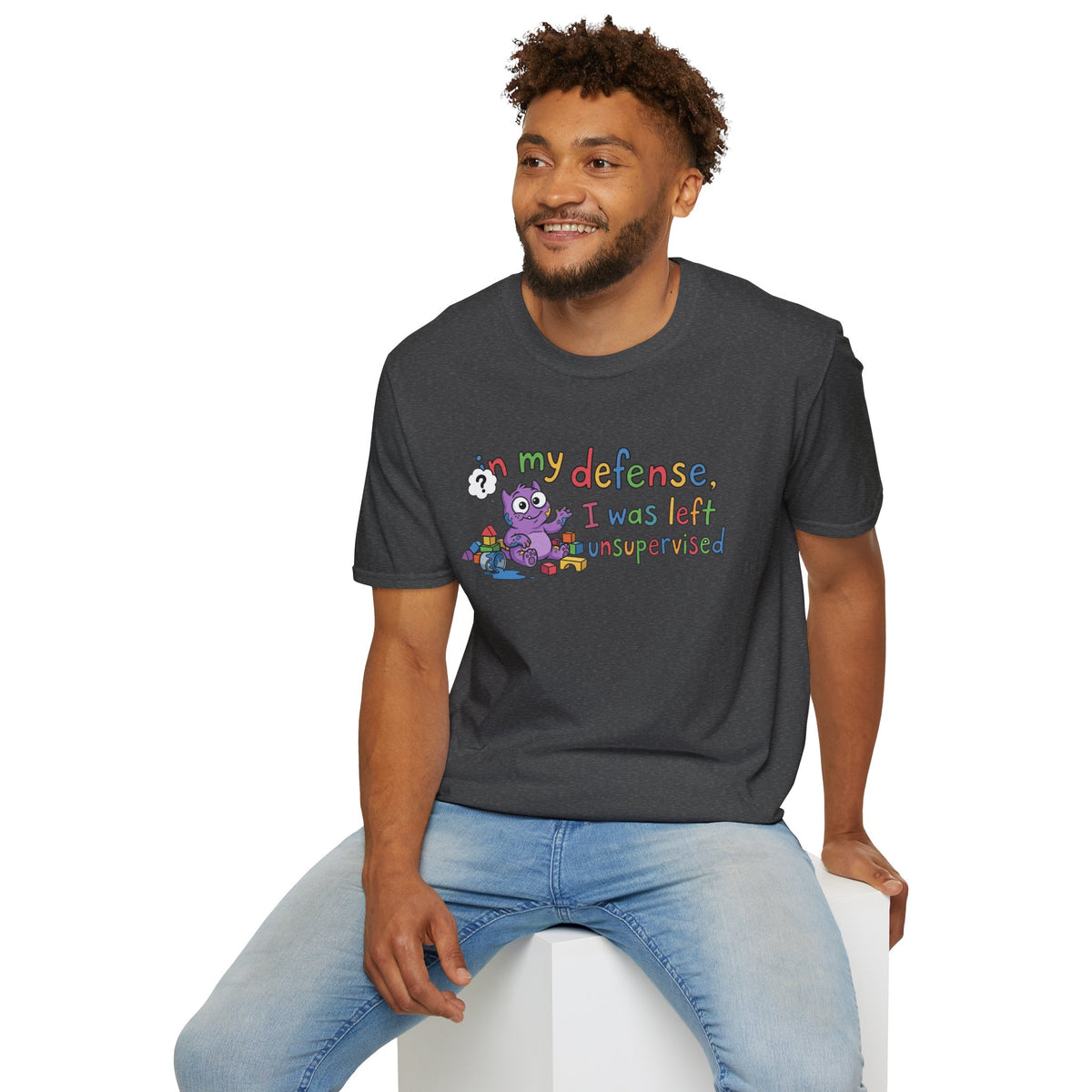 T‑Shirt — “In My Defense, I Was Left Unsupervised” Cute Monster Tee