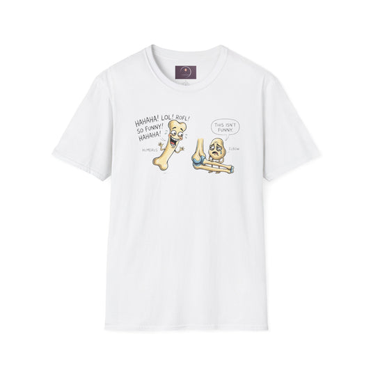 Funny Bone T-Shirt — Cartoon Bones Laughing & 'This Isn't Funny' Graphic