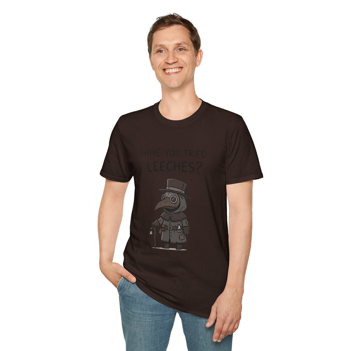 Plague Doctor T-Shirt — “Have You Tried Leeches?” Vintage Medical Humor Tee