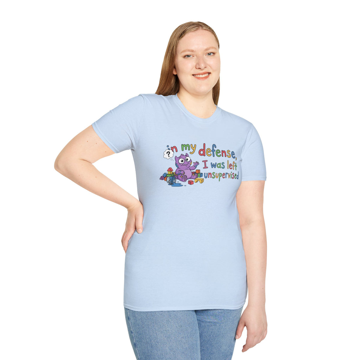 T‑Shirt — “In My Defense, I Was Left Unsupervised” Cute Monster Tee