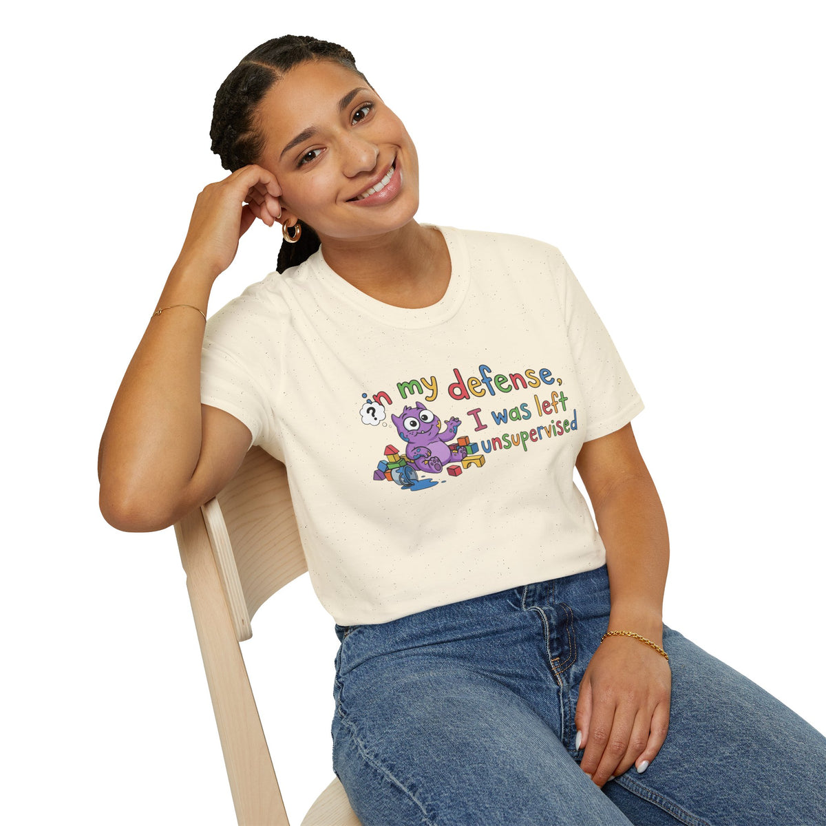 T‑Shirt — “In My Defense, I Was Left Unsupervised” Cute Monster Tee