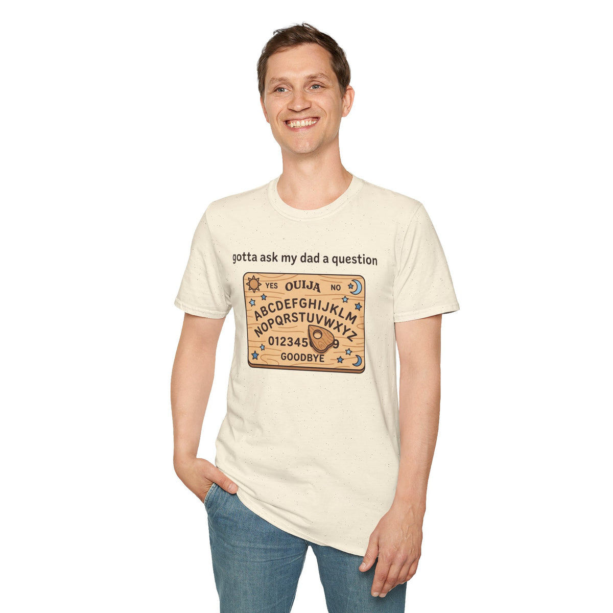 Ouija Board T‑Shirt — "gotta ask my dad a question" Vintage Spirit Board Tee