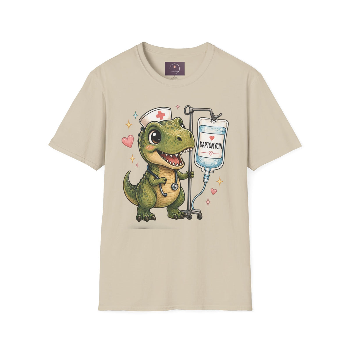 Nurse Dino T‑Shirt — Cute Daptomycin IV Cartoon Tee for Nurses & Med Students
