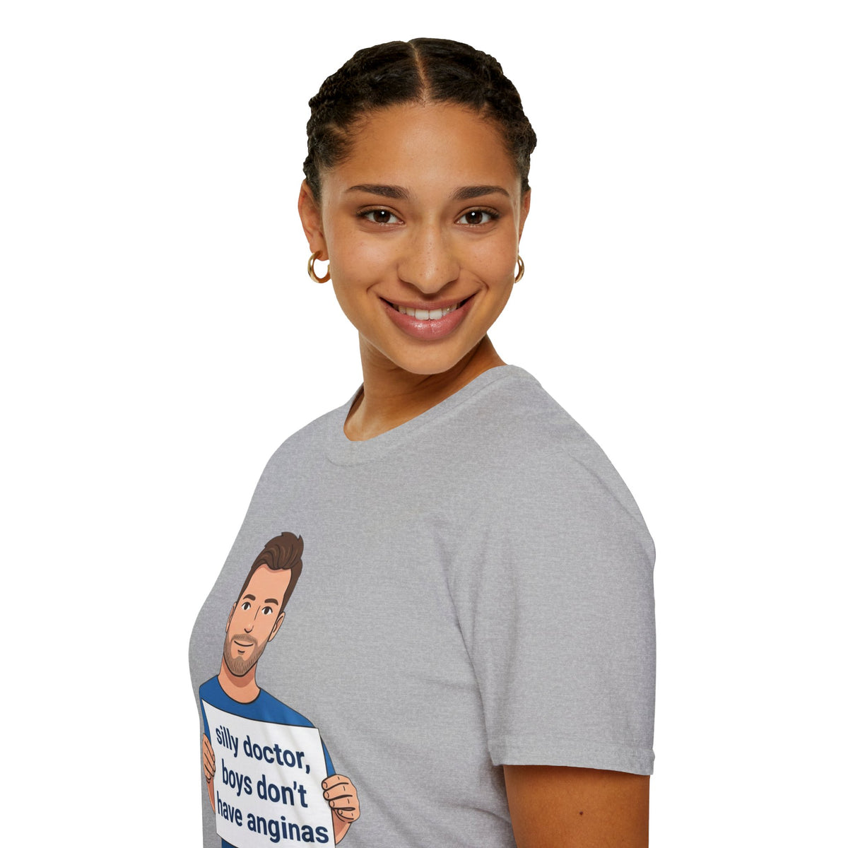 Graphic T-Shirt — 'silly doctor, boys don't have anginas' Cartoon Man Tee