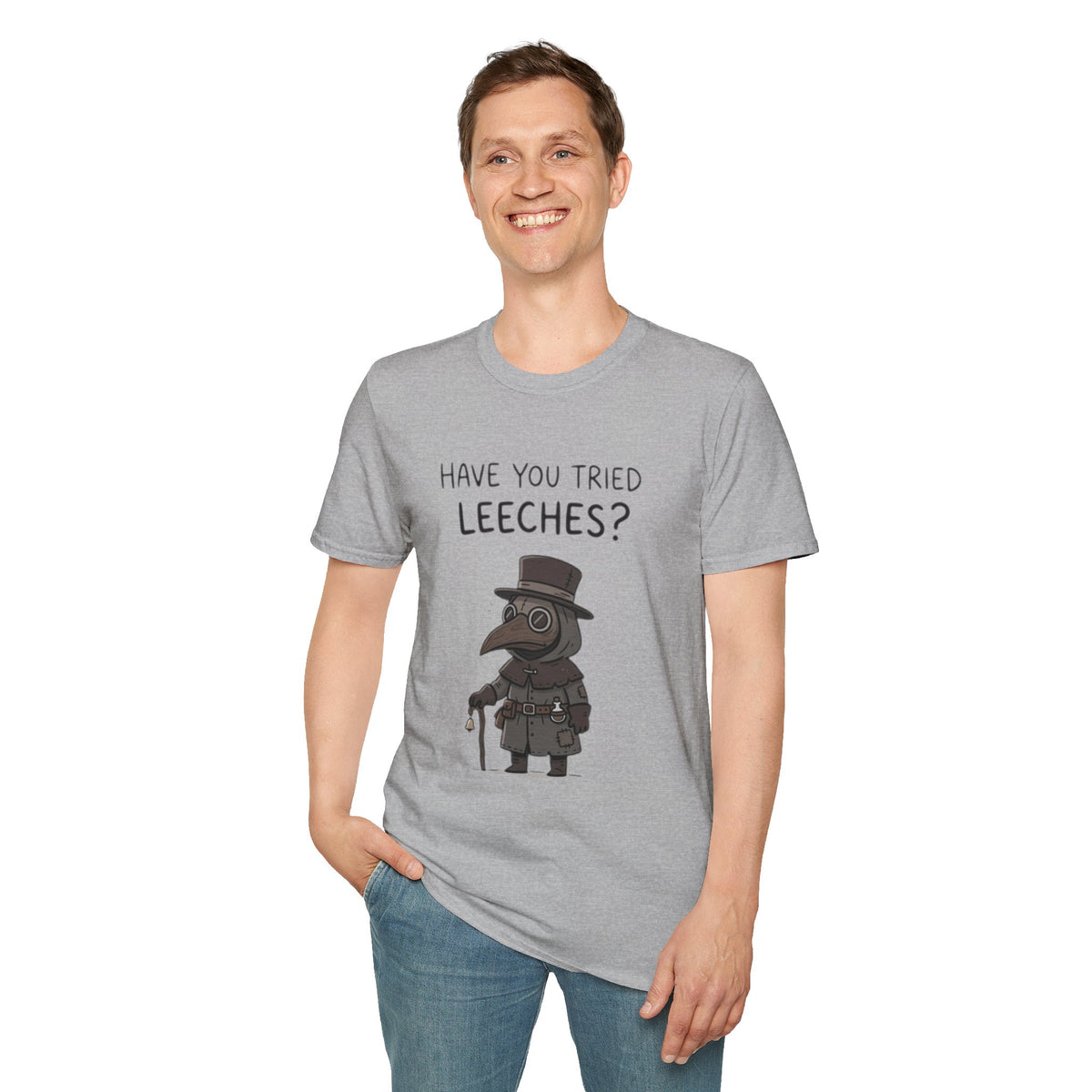 Plague Doctor T-Shirt — “Have You Tried Leeches?” Vintage Medical Humor Tee