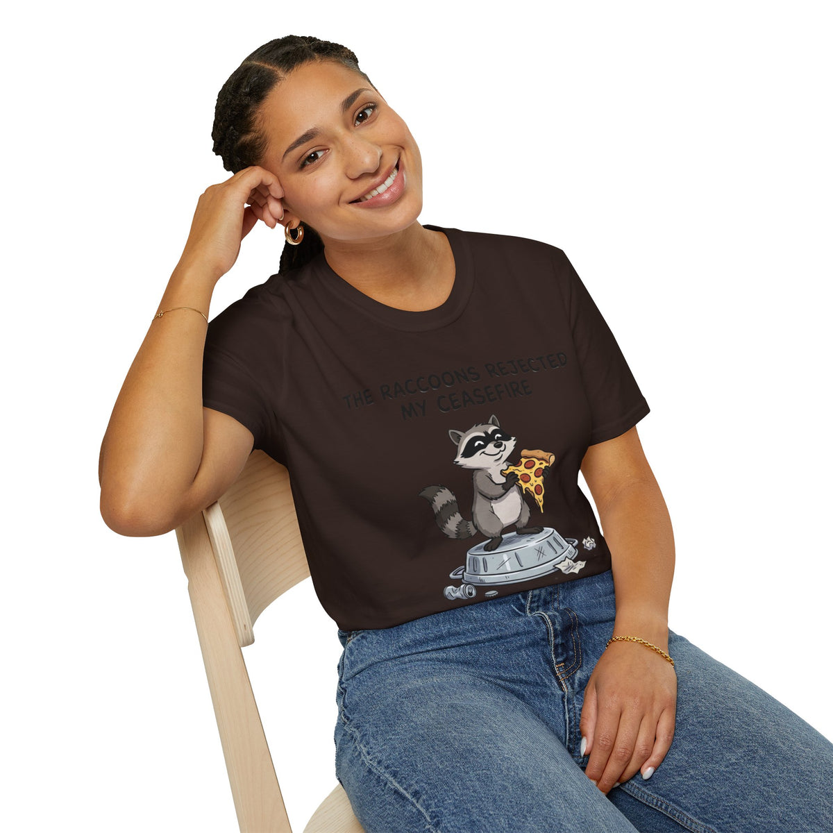 Funny Raccoon Pizza T-Shirt — "The Raccoons Rejected My Ceasefire"